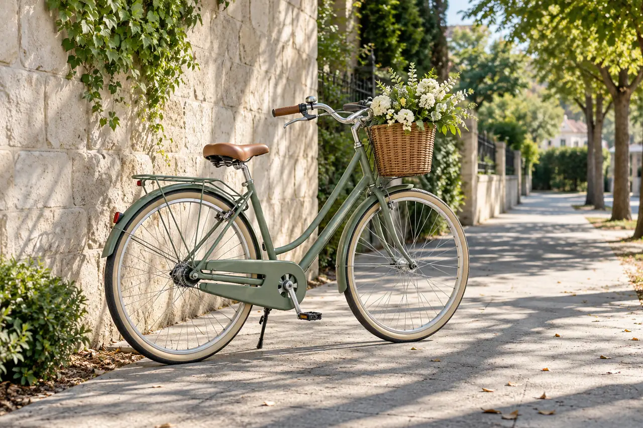 Illustrative bicycle on a sunlit path, an everyday activity scene