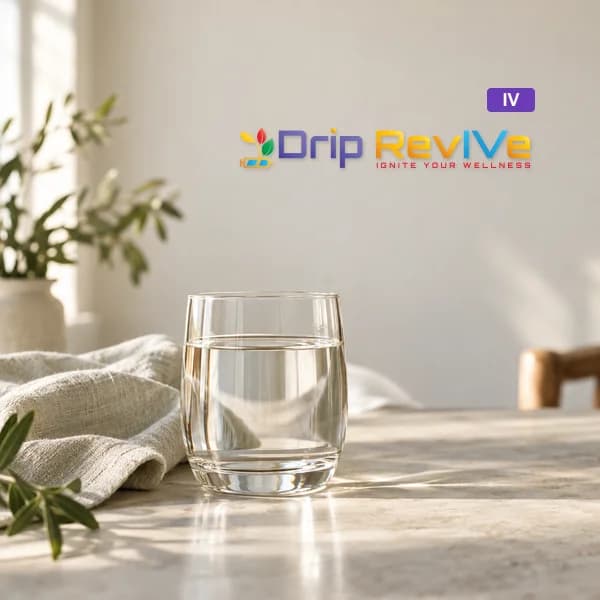 Hangover illustrative service photograph with the Drip RevIVe logo