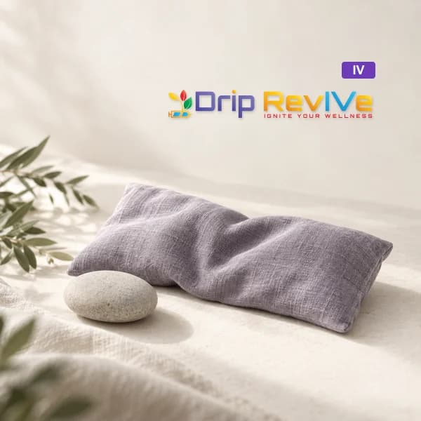 Migraine illustrative service photograph with the Drip RevIVe logo