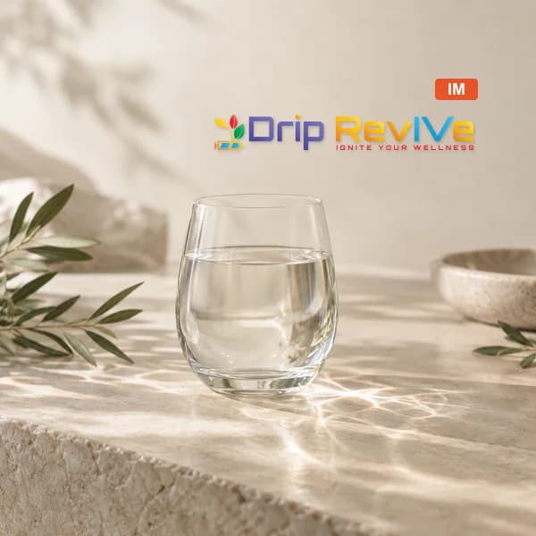 Rehydration Push illustrative service photograph with the Drip RevIVe logo and IM badge